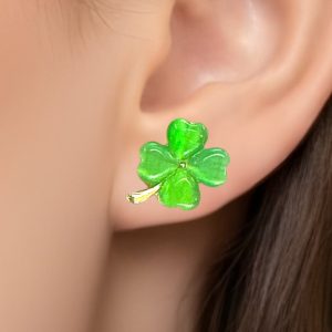 Brincos Trevo da Sorte – Verde Esmeralda com Detalhes Dourados