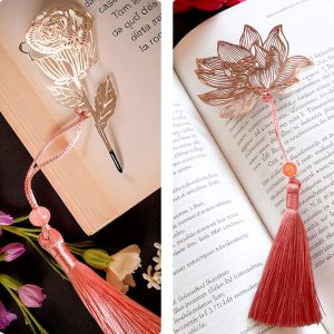 Marcadores de Página Metálicos com Tassel – Rosa e Flor de Lótus